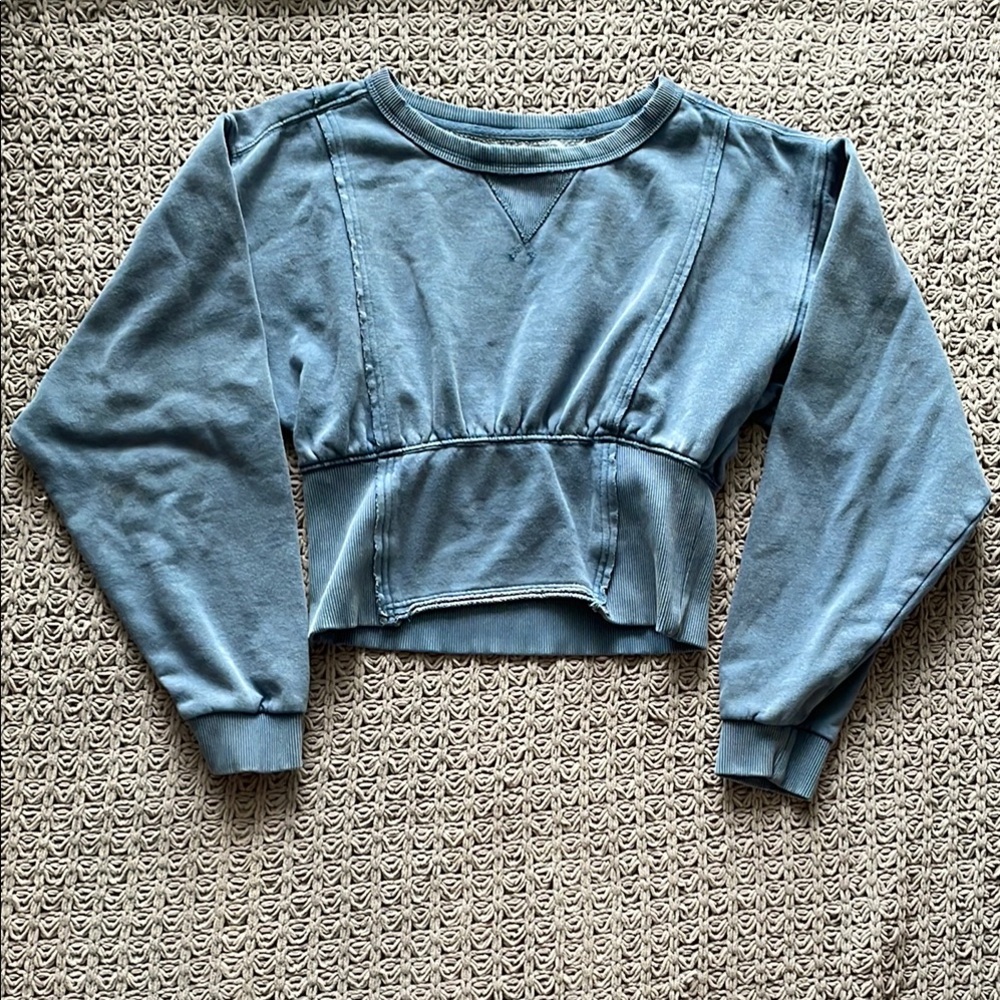 We The Free Blue Cropped Crewneck Sweater